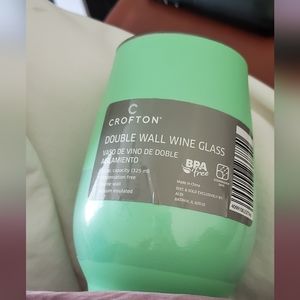 Crofton Double Wall Vacuum Insulated Wine Glass 11 oz. Lime Green New